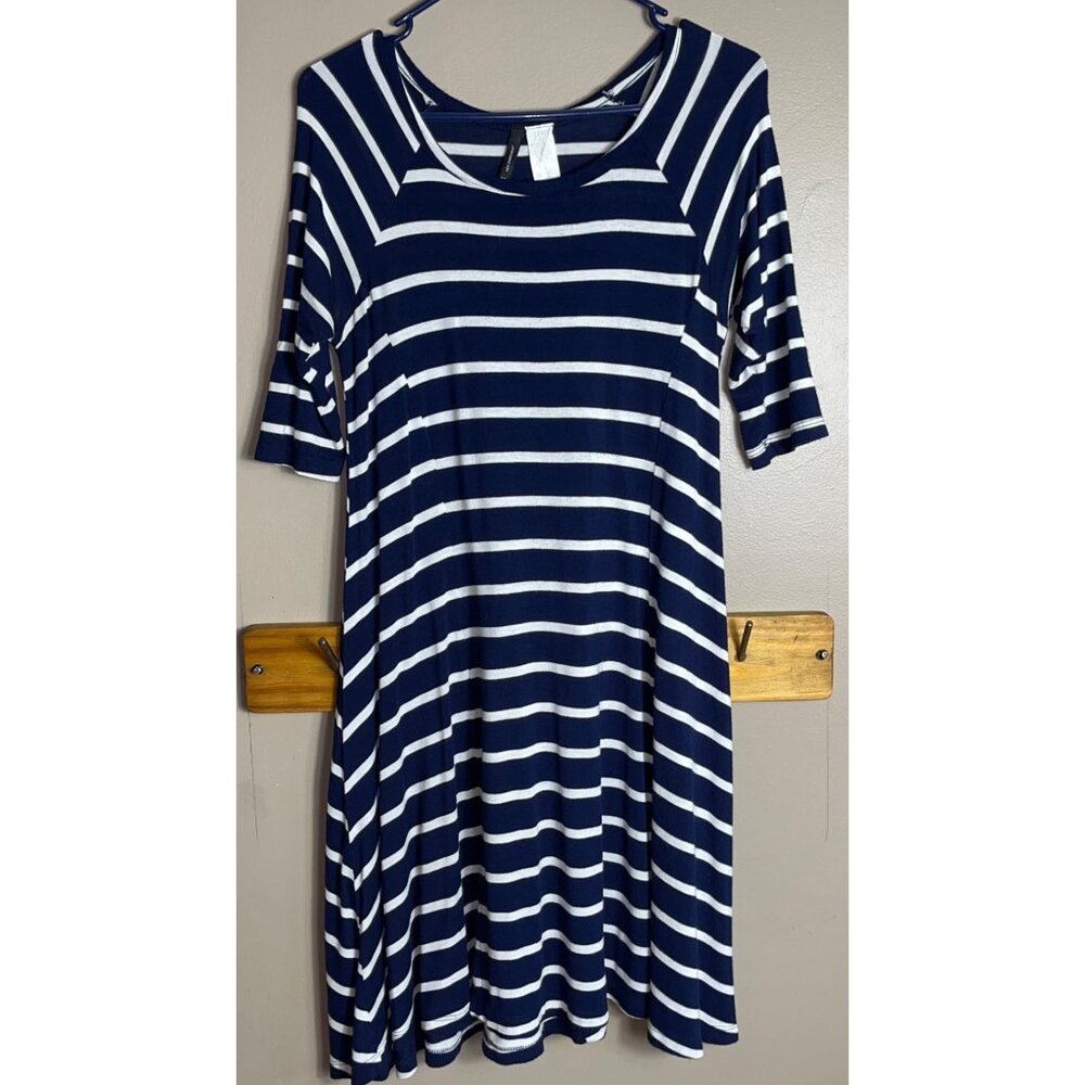 New Directions Dress Blue Stripe Knit Jersey Swing Trapeze Comfort Womens S - Picture 7 of 10